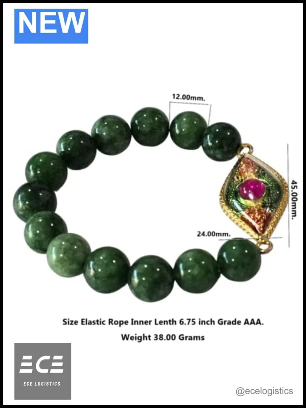 Natural Burmese Jade Beads Bracelet with Thai-Style Lucky Amulet Pendant